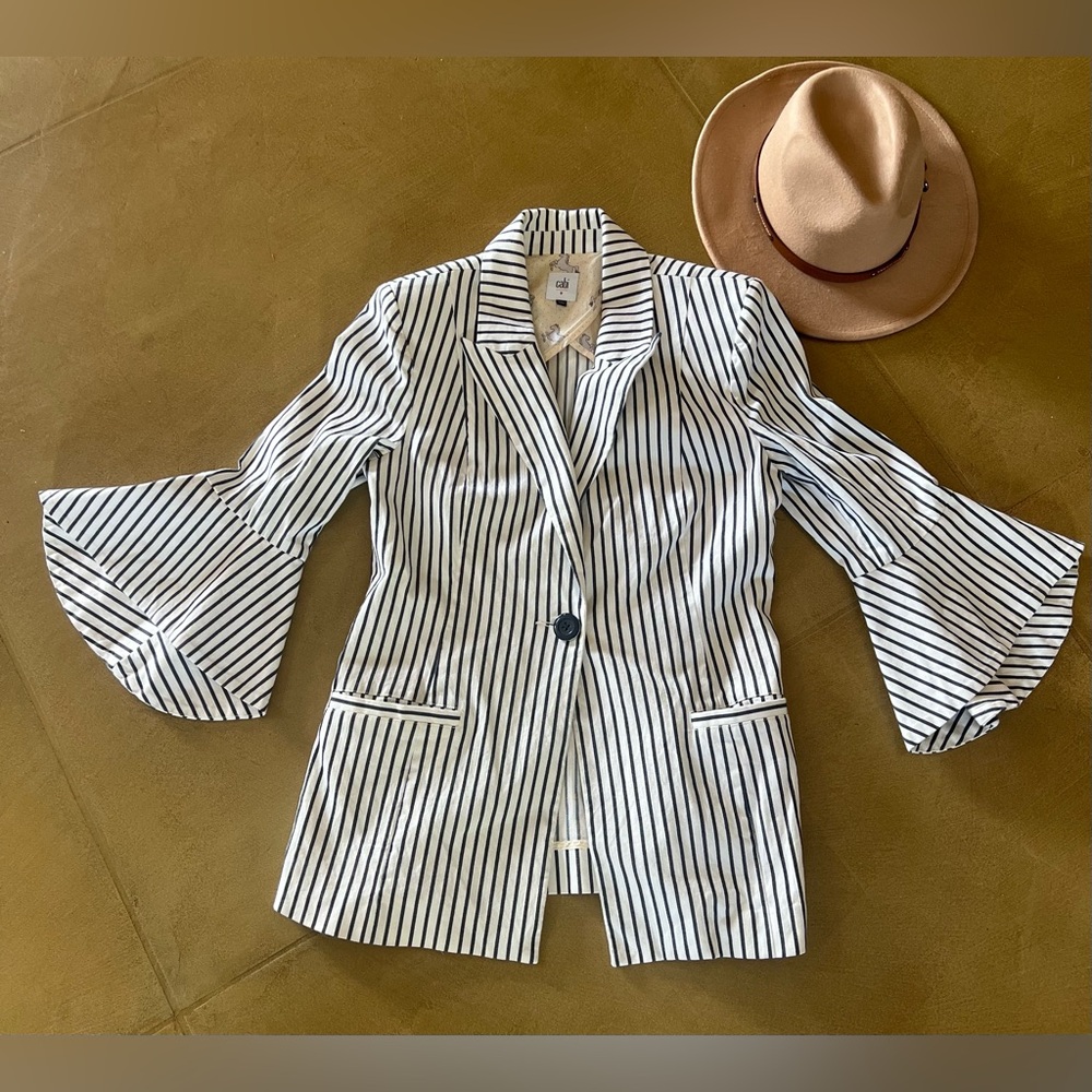 CAbi White Blazer with Black Pinstripes